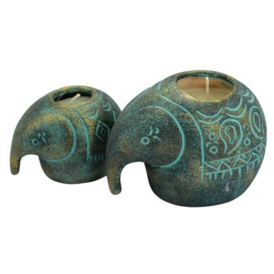 Set of 2 Persian Pottery Tealight Candle Holders, Elephant Artisan Design, Artistic Animal Décor