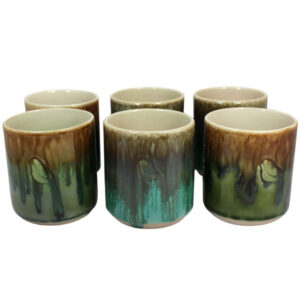 Artistic Ceramic Mug – Set of 6 with Drip Glaze Pattern, Bird Model
