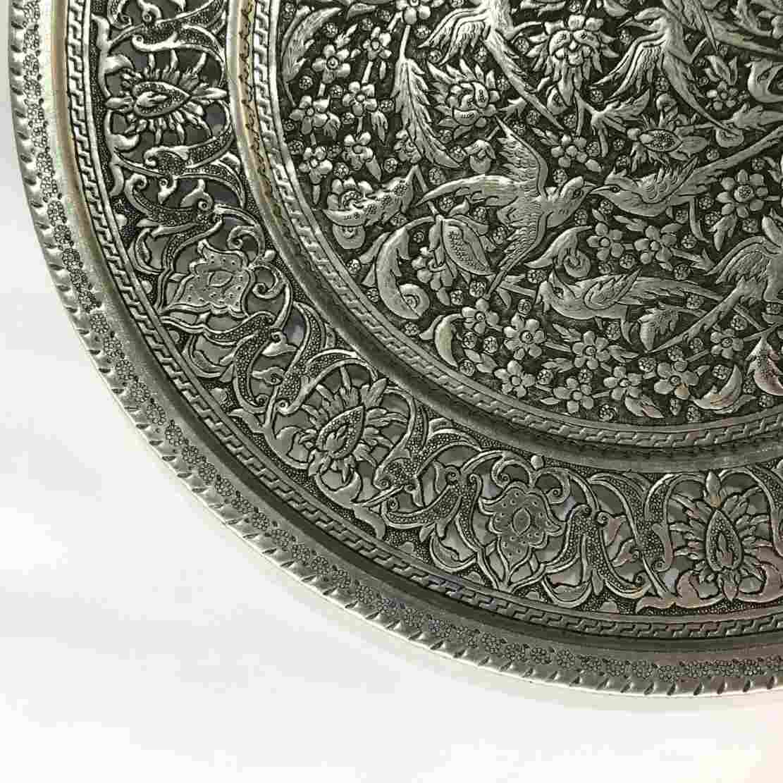 Decorative Copper Tray Hand-Engraved with Persian Artisanal Flower