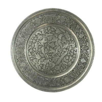 Decorative Copper Tray Hand-Engraved with Persian Artisanal Flower