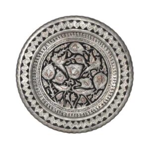 Decorative Copper Tray Hand-Engraved with Persian Artisanal Bird