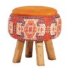 Round Velvet Footstool with Wooden Legs Inspired by Persian Art Orange