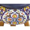 Round Velvet Footstool with Wooden Legs Inspired by Persian Art Blue