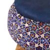 Round Velvet Footstool with Wooden Legs Inspired by Persian Art Navy Blue