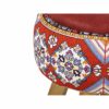 Round Velvet Footstool with Wooden Legs Inspired by Persian Art Red