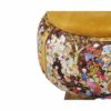 Round Velvet Footstool with Wooden Legs Inspired by Persian Art Yellow Pictorial