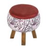 Round Velvet Footstool with Wooden Legs Inspired by Persian Art Calligraphy