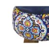 Round Velvet Footstool with Wooden Legs Inspired by Persian Art Blue