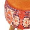 Round Velvet Footstool with Wooden Legs Inspired by Persian Art Orange
