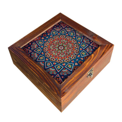 Wooden Box for Gift Giving with Persian Inspired Pattern Minakari