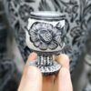 Handcrafted Stone Coffee Cup with Pedestal & Flower Design 2-Piece
