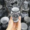 Handcrafted Stone Coffee Cup with Pedestal & Flower Design 2-Piece