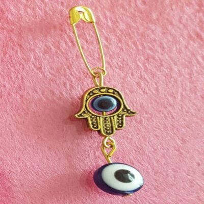 Evil Eye Hand Metal Safety Pin Brooch – Minimalist Amulet Design