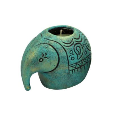 Handmade Persian Pottery Tealight Candle Holder, Elephant Artisan Design, Artistic Animal Décor