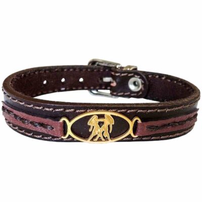 Persian Genuine Leather Bracelet with Khordad Zodiac Symbol – Persian Zodiac Jewelry