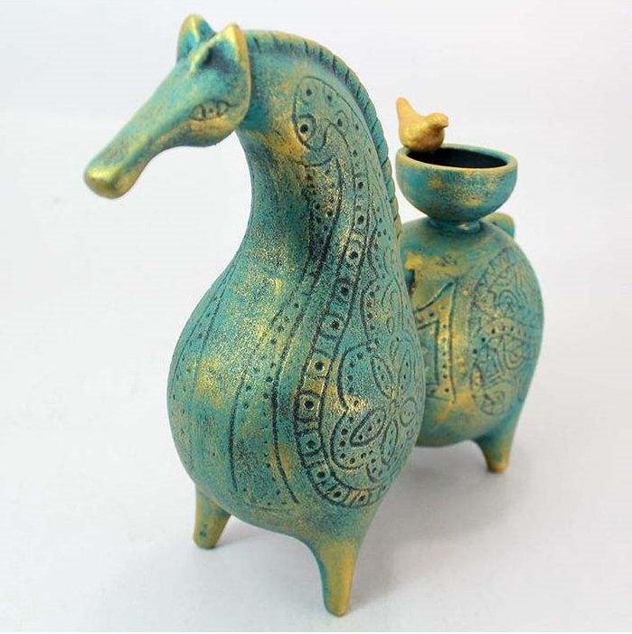 Persian Pottery Candlestick Handmade with Artisan Elegance Horse