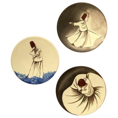 Hand-Painted Persian Pottery Decorative Display Plate, Sufi Sama Dance Design