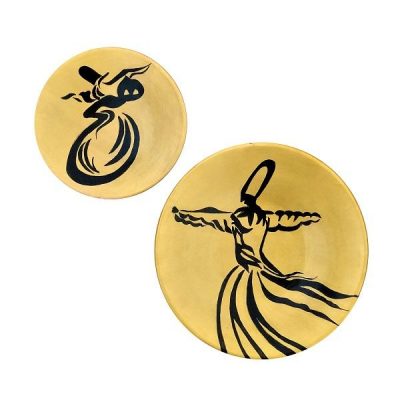 Hand-Painted Persian Pottery Decorative Display Plate, Sufi Sama Dance Design