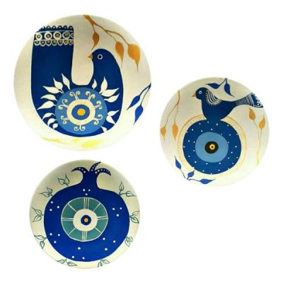 Hand-Painted Persian Pottery Decorative Display Plate, Blue Bird Design