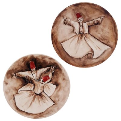 Hand-Painted Persian Pottery Decorative Display Plate, Sufi Sama Dance Design