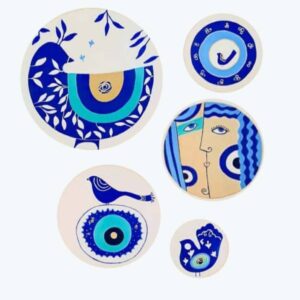 Hand-Painted Decorative Pottery Wall Plate Eye & Bird