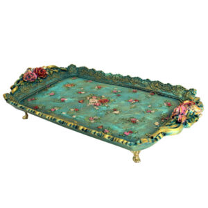 Bagh Firoze Modern Resin Serving Tray – Floral Green Decorative Tray