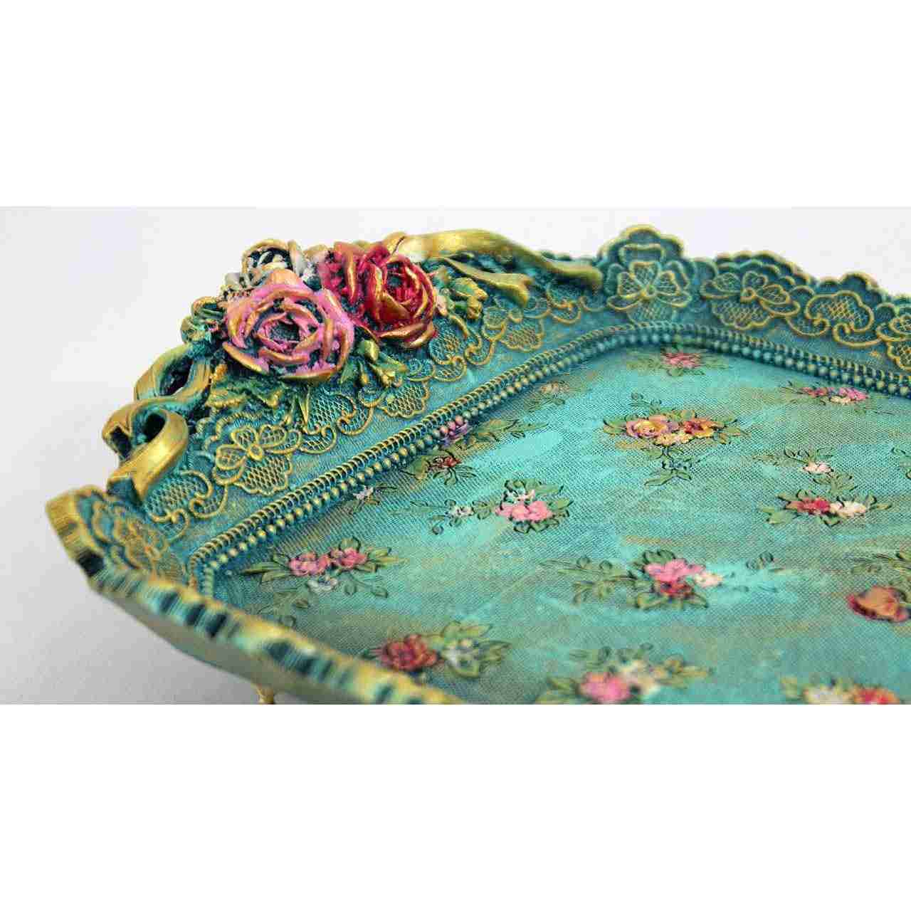 Bagh Firoze Modern Resin Serving Tray – Floral Green Decorative Tray