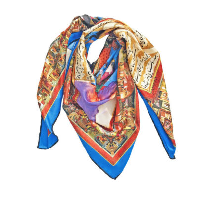 Persian Silk Scarf for Women - Luxe and Vibrant Shahnameh Print, Summer Style