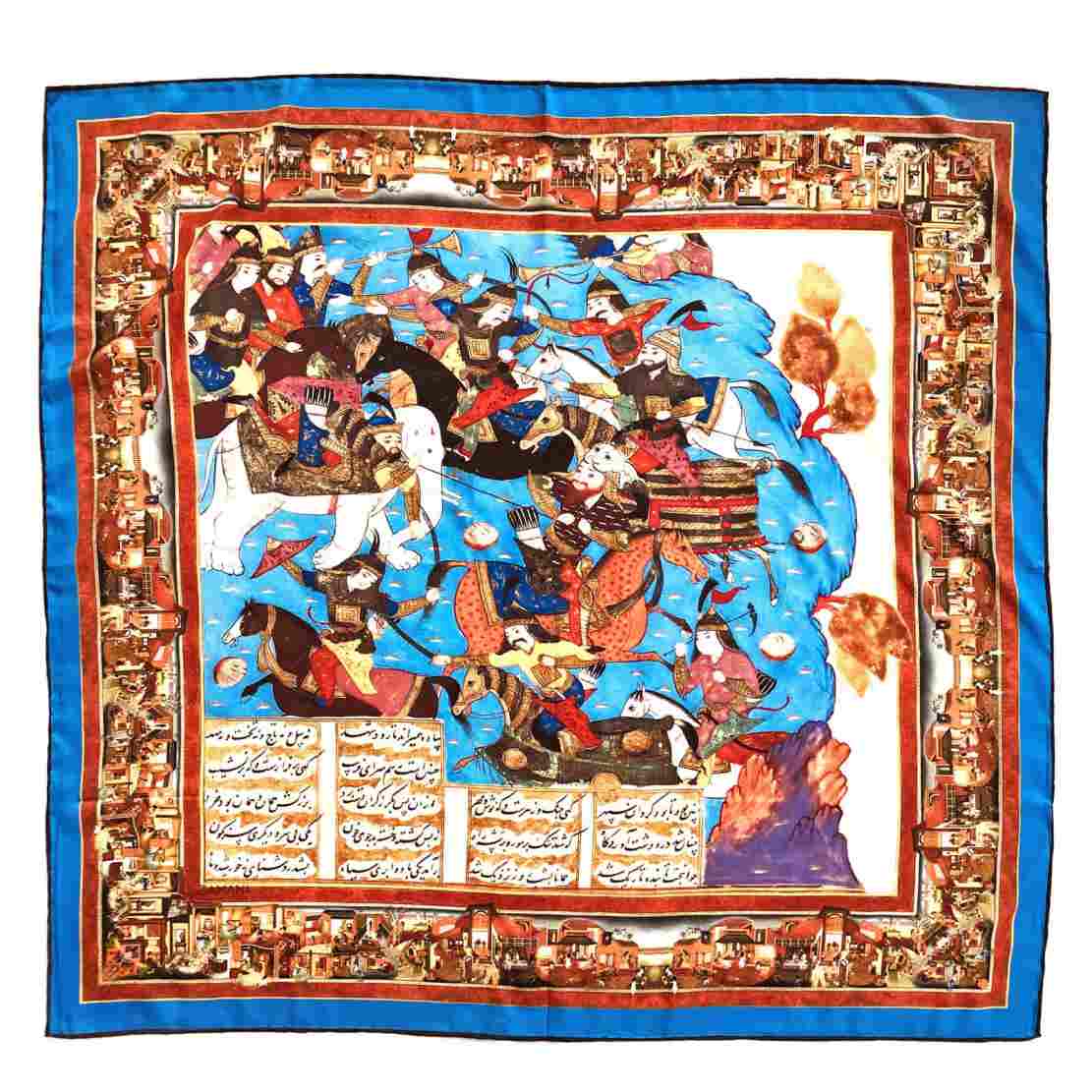 Persian Silk Scarf for Women – Luxe and Vibrant Shahnameh Print, Summer Style