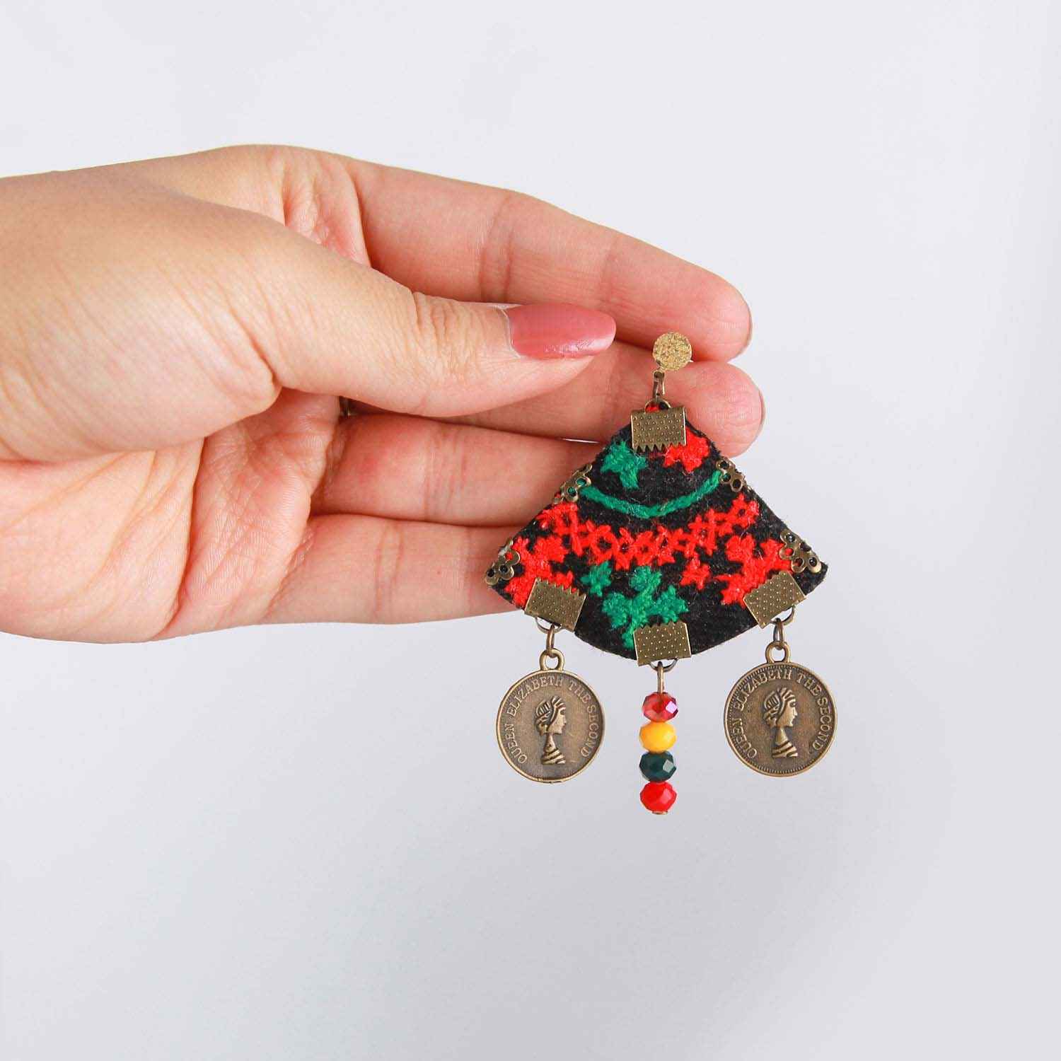 Persian Embroidered Earrings Balochi Traditional Suzani Coins