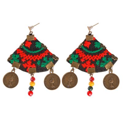 Persian Embroidered Earrings Balochi Traditional Suzani Coins