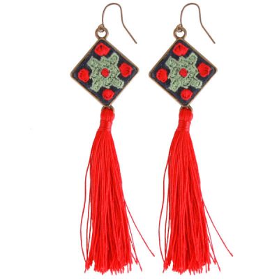Persian Embroidered Earrings Balochi Traditional Tassel Suzani Nura