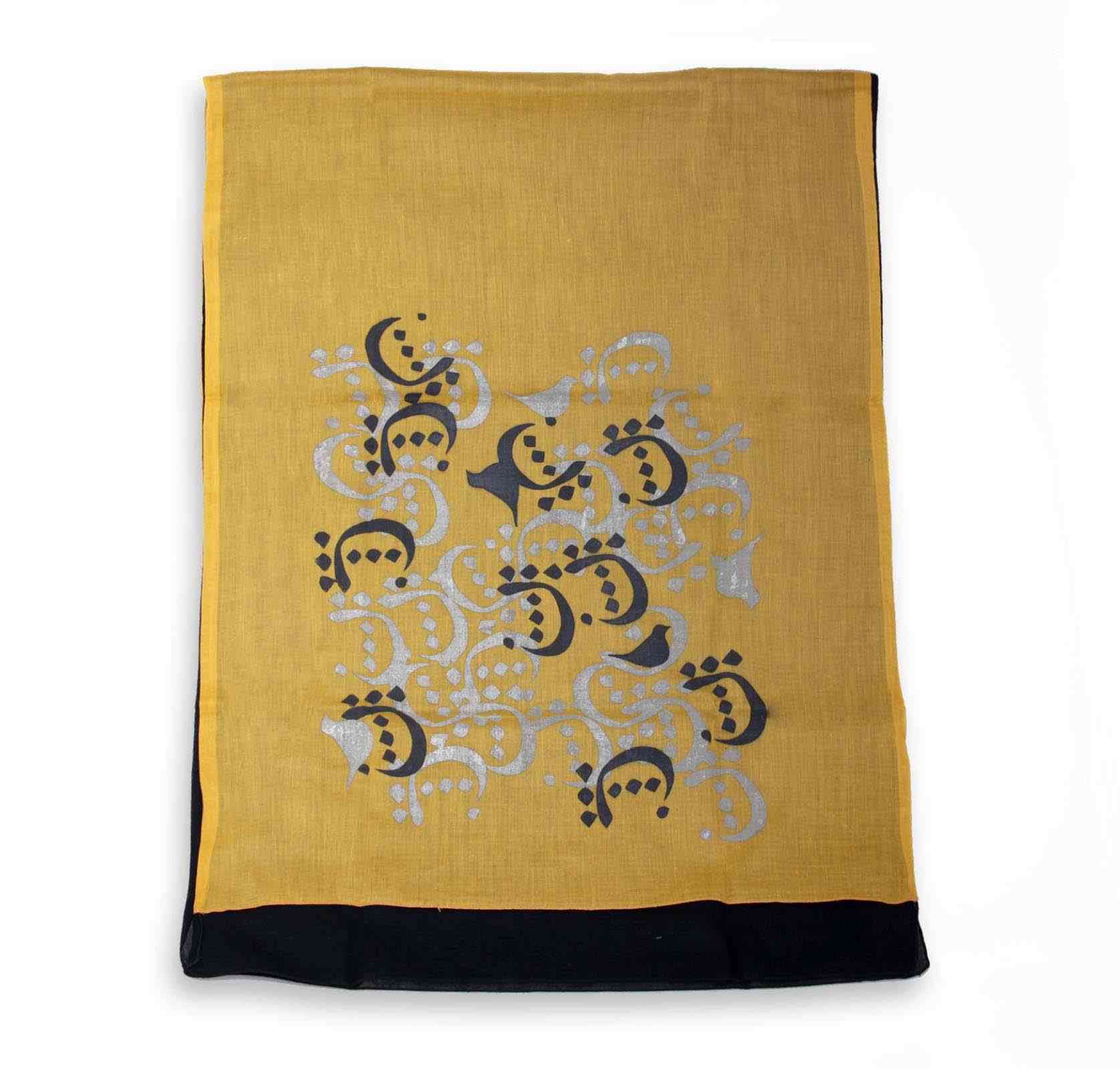 Persian Print Shawl for Women Artistic Calligraphy Lightweight Cotton