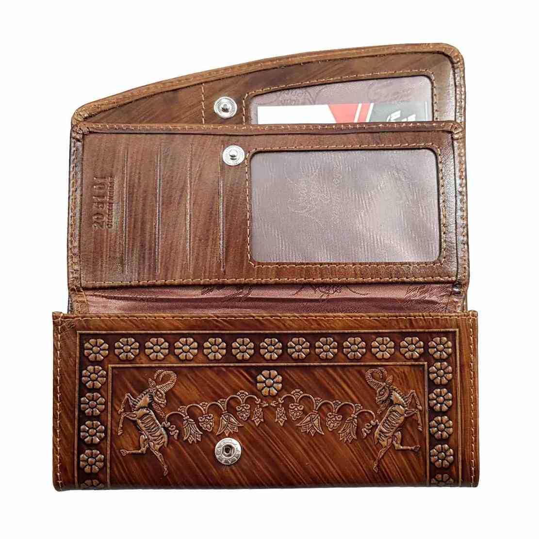 Persian Leather Long Wallet for Women with Achaemenid Design