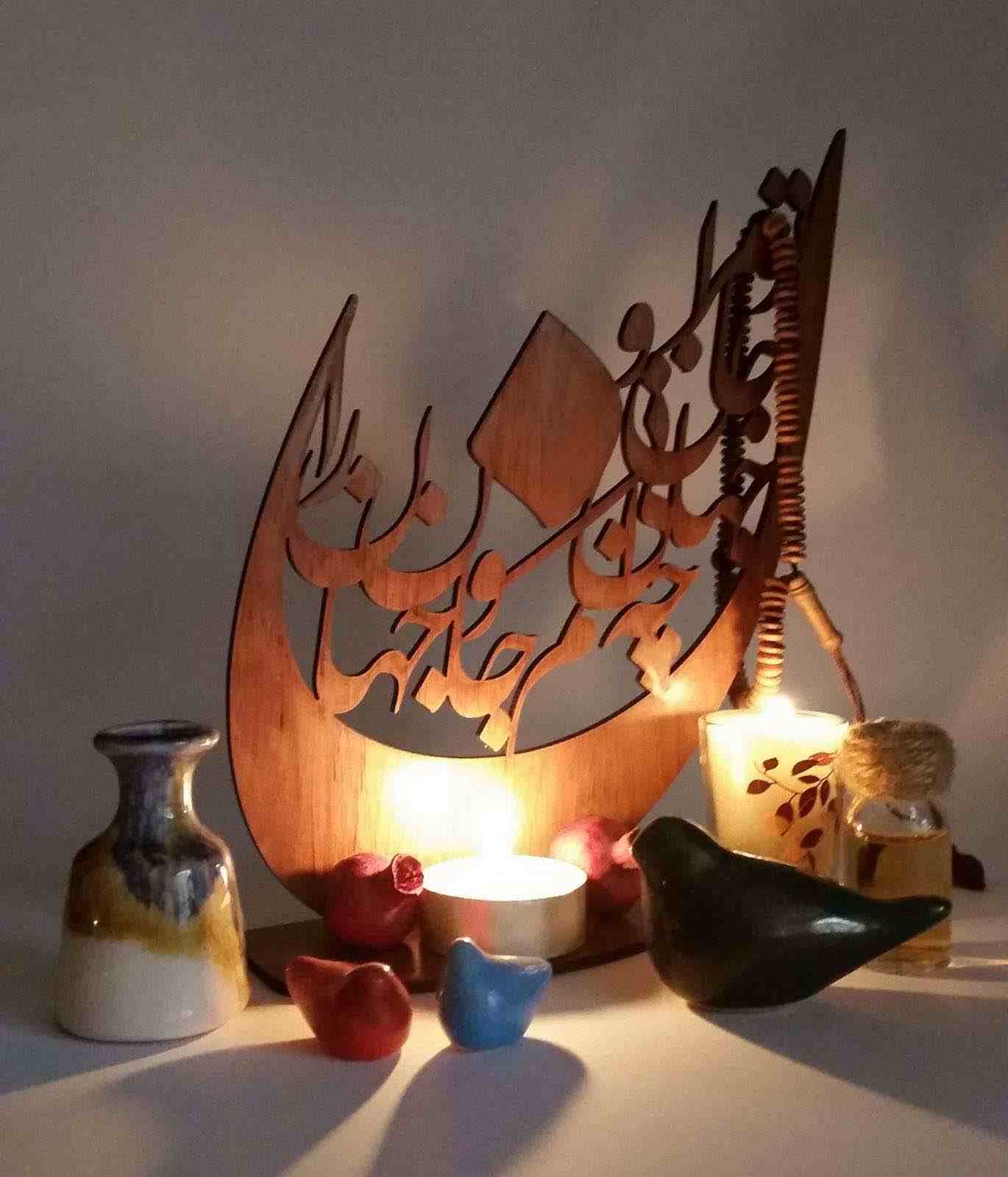 Persian Ornament Wooden Tabletop Candle Holder stand Tomara