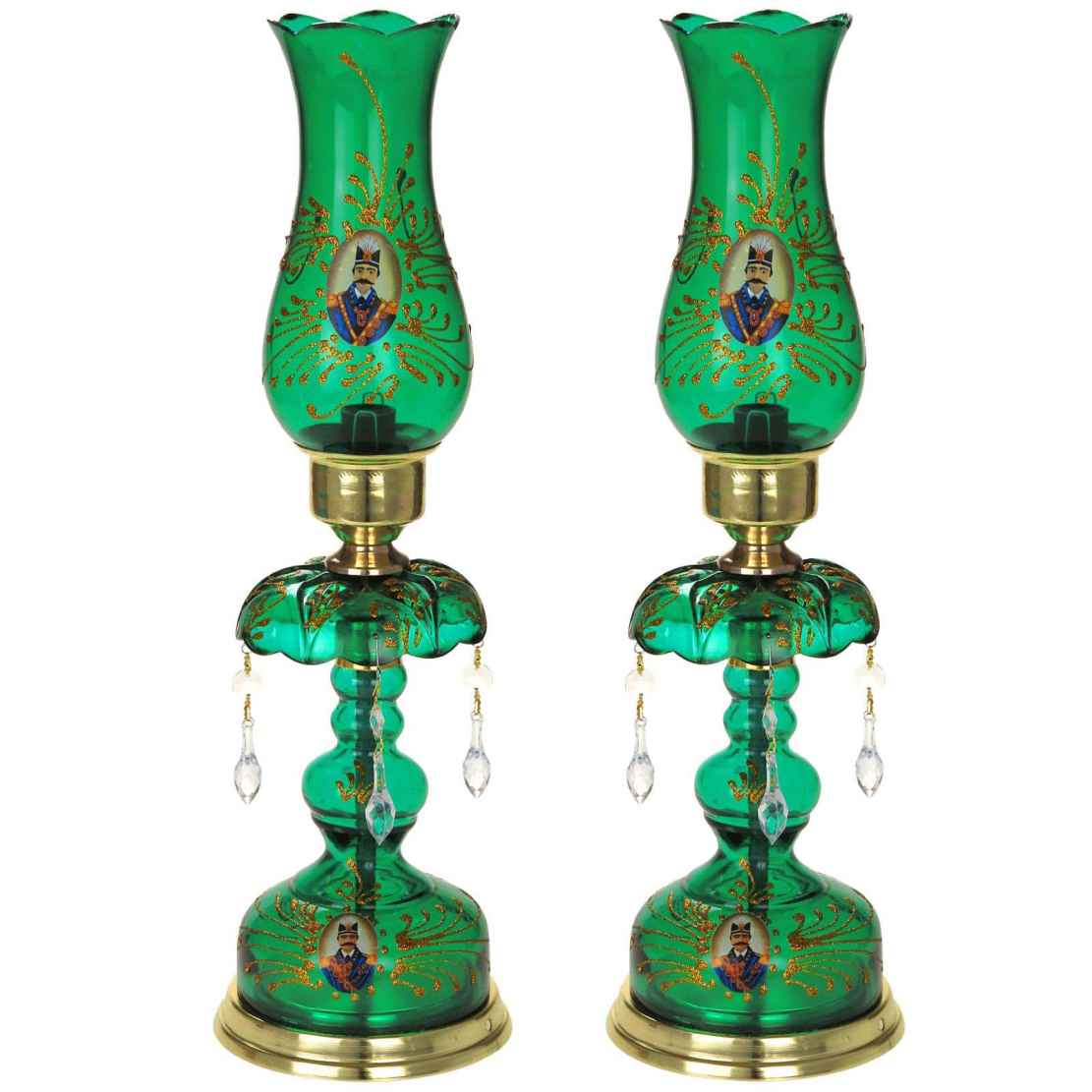 Traditional Persian Shah Abbasi Crystal Table Lamp with Hanging Glass Drops