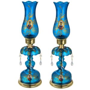 Traditional Persian Shah Abbasi Crystal Table Lamp with Hanging Glass Drops