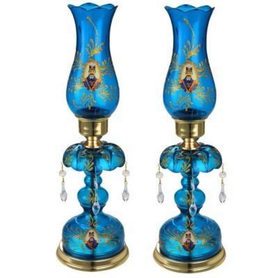 Traditional Persian Shah Abbasi Crystal Table Lamp with Hanging Glass Drops