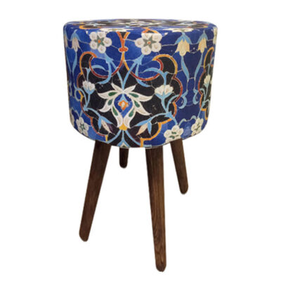 Round Velvet Footstool Inspired by Persian Art Taj