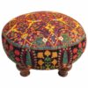Traditional Persian Footstool with Wooden Legs and Velvet Fabric Art