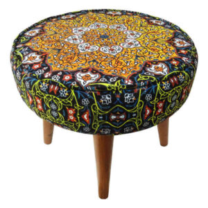 Traditional Red Persian Footstool with Wooden Legs and Velvet Fabric Slimi