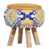 Round Velvet Footstool Inspired by Persian Art Floral