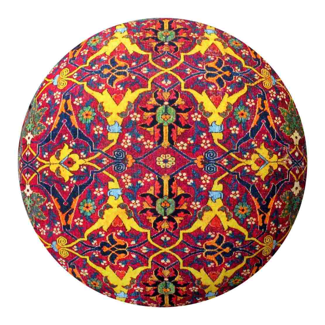 Traditional Persian Footstool with Wooden Legs and Velvet Fabric Art