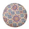 Round Velvet Footstool Inspired by Persian Art Blue Geometric