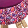 Round Velvet Footstool Inspired by Persian Art Pink Flowers