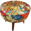 Eclectic Velvet Footstool & Cushions Set Inspired by Persian Art