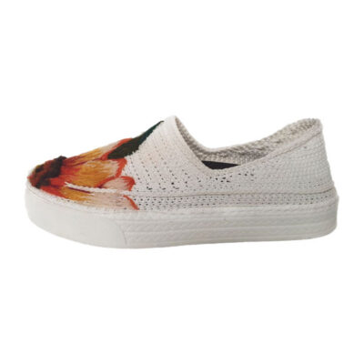 Handcrafted Persian Giveh Shoes - Sunflower Floral White Model