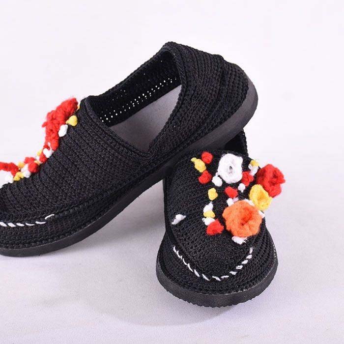 Handcrafted Persian Giveh Shoes – Bahar Floral Black Model