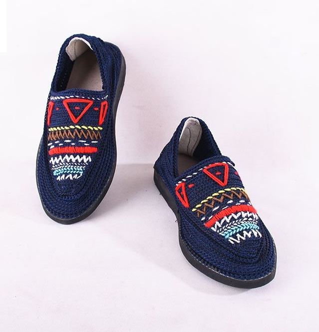 Handcrafted Persian Giveh Shoes – Hendesi Geometric Navy Model