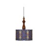 Fabric Pendant Light - Blue Velvet Drum Lampshade Tile Design